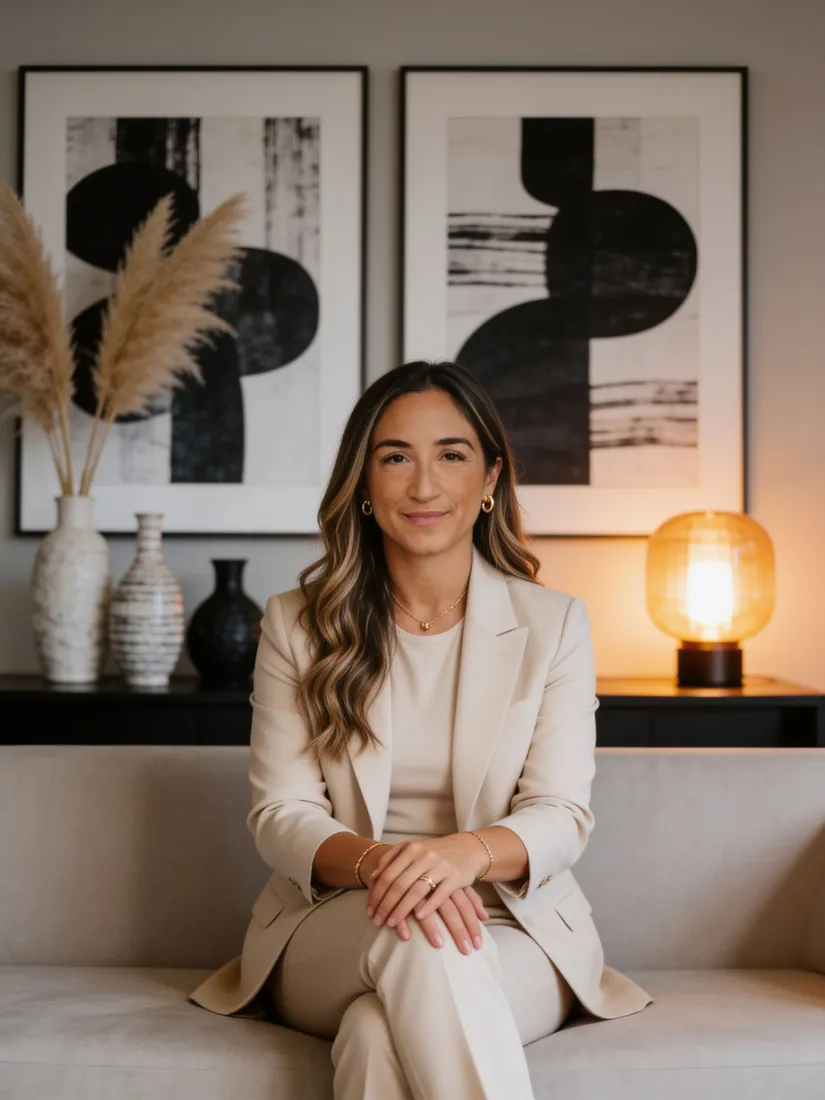 Dr. Nicole Rivera seated in a white suit