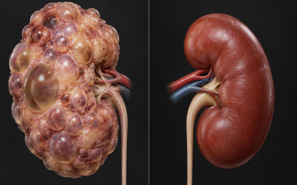 Anatomical visualization, not patient imaging Kidney before and after — AI-generated anatomical visualization, not patient imaging